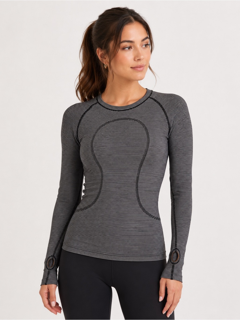 Lululemon Swiftly Tech Long Sleeve Crew | Black White Stripe | Women’s 6